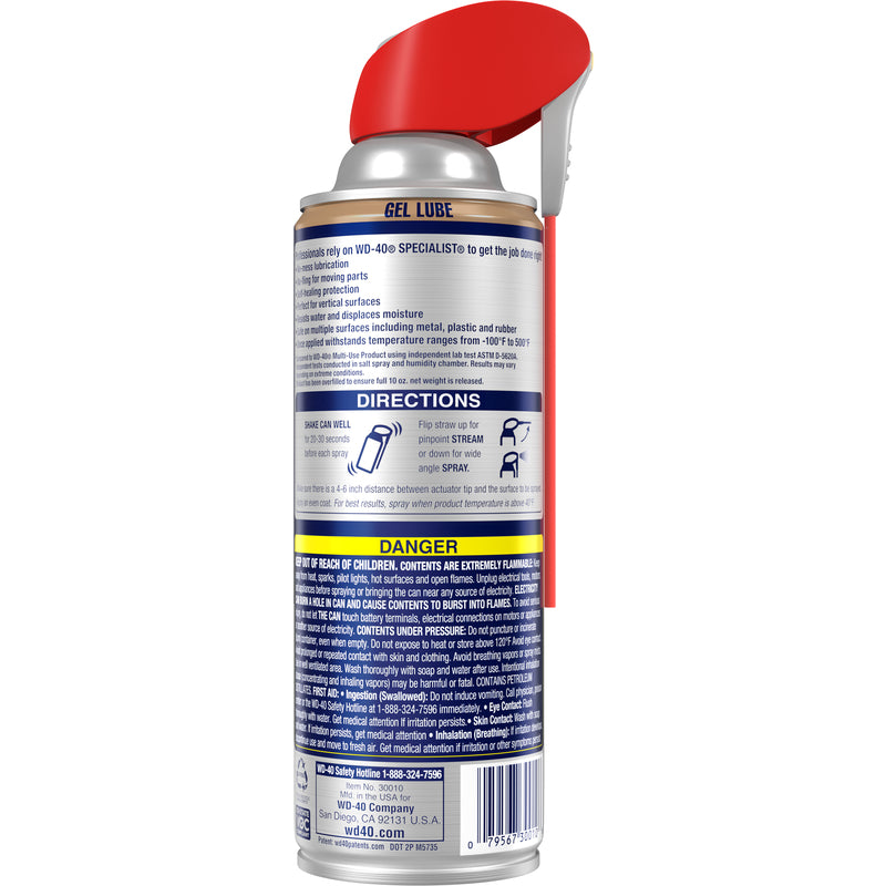 WD-40 Specialist No-Drip Gel Lubricant 10 Oz back of spray can