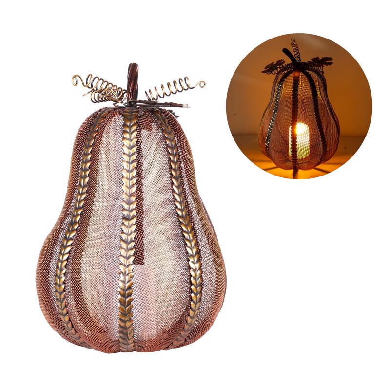 Alpine 12 Inch Mesh Pumpkin with Candle WQA1296