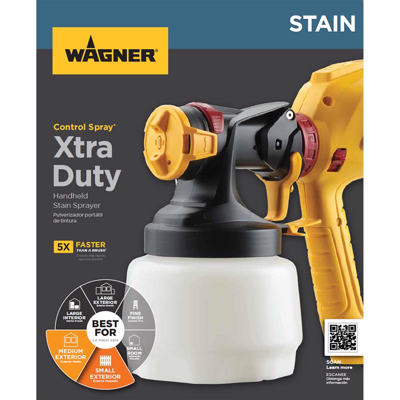 Wagner Control Spray Xtra Duty Metal HVLP Paint Sprayer product highlight infographic.
