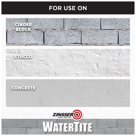 Zinsser Watertite product compatibility chart for cinder block, stucco, and concrete surfaces.