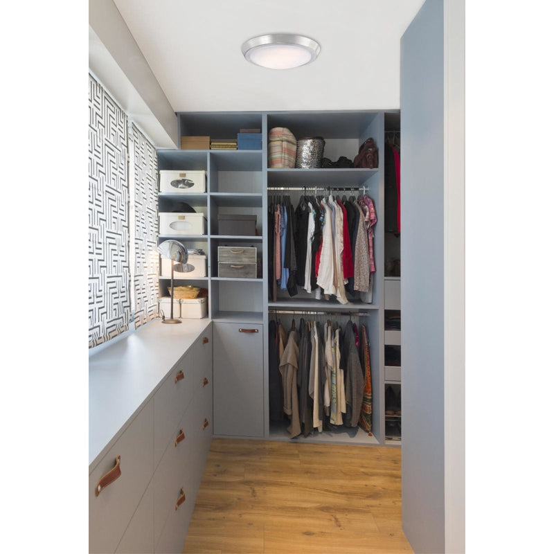 Westinghouse 11-Inch Dimmable LED Indoor Flush Mount Ceiling Fixture installed in a closet