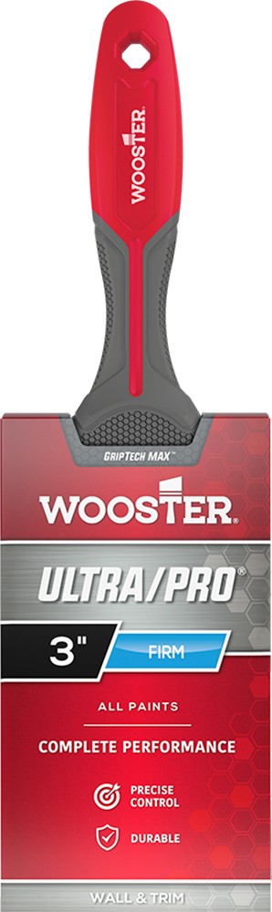 Wooster G4176 Ultra/Pro Firm GripTech MAX Flat Paint Brush with red and gray design on a white background