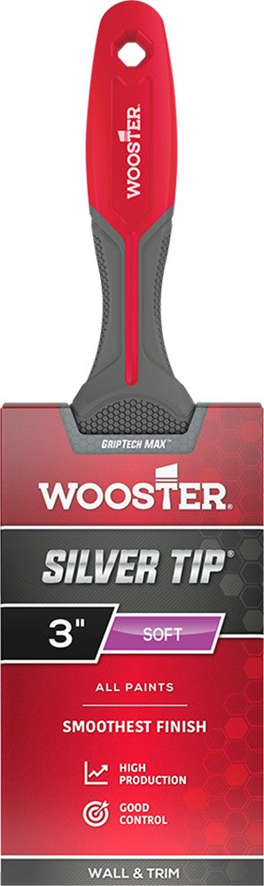 Wooster G5222 Silver Tip GripTech MAX Flat Paint Brush with red and gray design on a white background