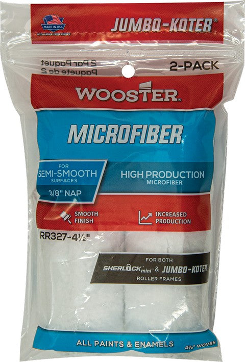 Wooster Microfiber Jumbo-Koter Mini Roller Cover RR327 2-Pack on a white background