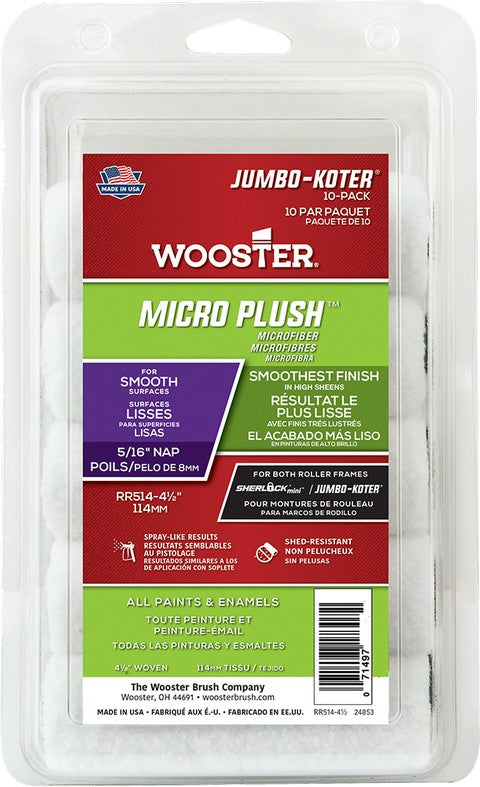 Wooster RR514 Jumbo-Koter Micro Plush Mini Roller 4 Inch 10 Pack on a white background