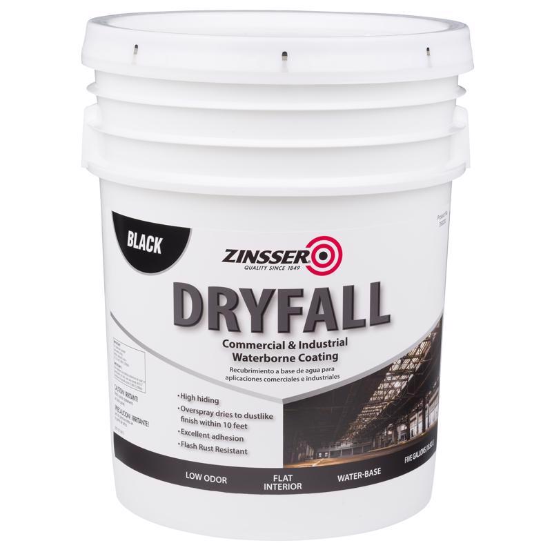 Zinsser Dryfall flat black paint bucket on a white background