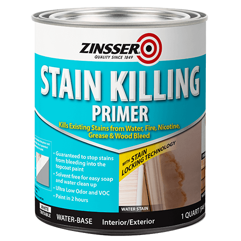Zinsser stain killing primer quart can on a white background