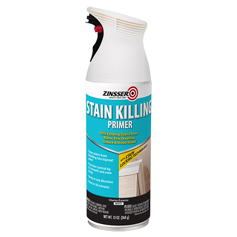 Zinsser Stain Killing Primer spray can on a white background