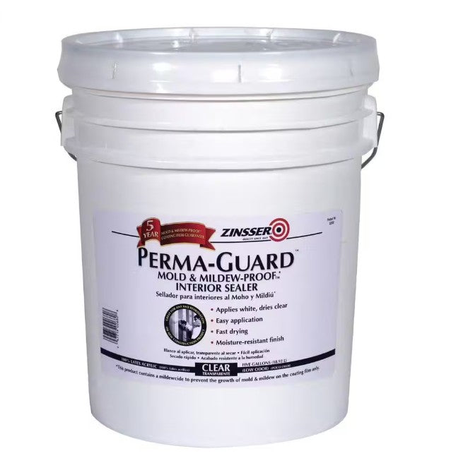 Zinsser Perma-Guard mold and mildew-proof interior sealer 5 gallon bucket on a white background