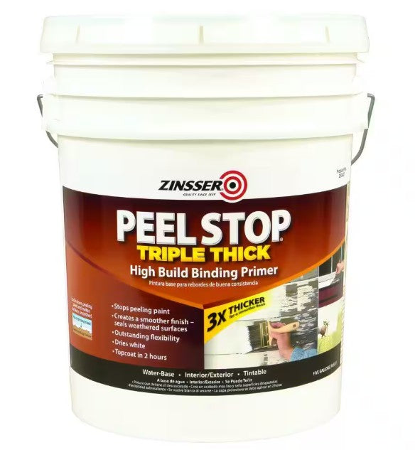 Zinsser Peel Stop Triple Thick paint primer 5 gallon bucket on a white background