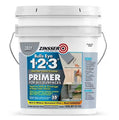 Zinsser Bulls Eye 1-2-3 gray primer bucket on a white background