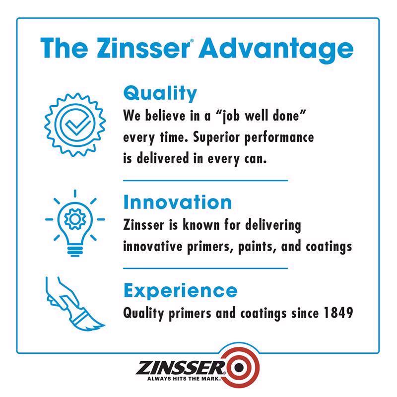 Zinsser Advantage promotional graphic with icons and text on a white background