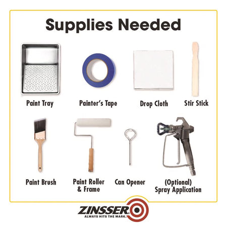 List of painting supplies needed for Zinsser Peel Stop with Zinsser branding