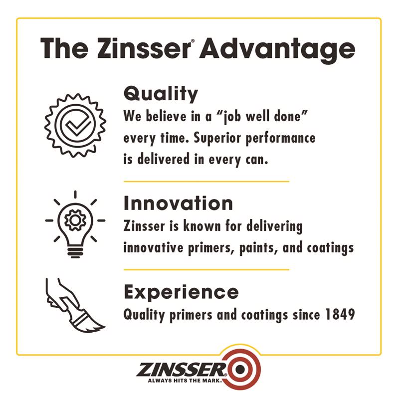 Zinsser Advantage poster with icons and text on a white background