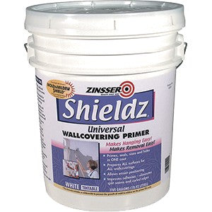 Zinsser Shieldz Universal Wallcovering Primer 5 gallon bucket on a white background