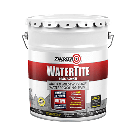 Zinsser Watertite waterproofing paint 5 gallon can on a white background