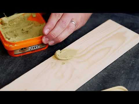 Gorilla Natural Wood Filler Manufacturer Video showing repair on piece of wood.