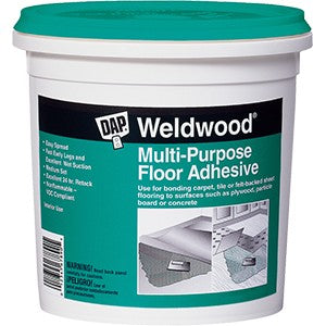 DAP Weldwood Floor Adhesive in a manufacturer container.