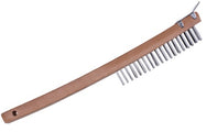 Long Handle Wire Brush With Scraper showcasing the wooden handle and tempered steel bristles.