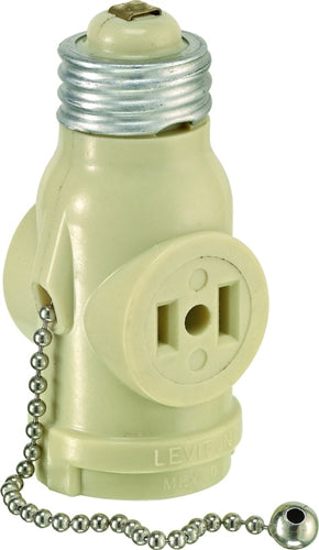 Leviton Plastic Medium Base 2-Outlet Indoor Lampholder with Pull Chain 1406