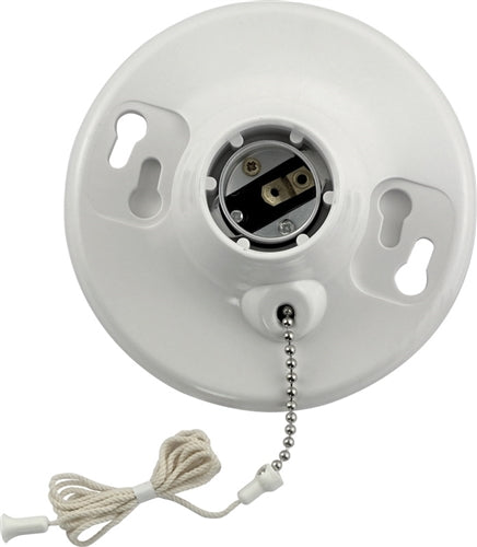 Leviton 8827-CW1 Medium Base One-Piece White Urea Outlet Box Mount Incandescent Pull Chain Lampholder