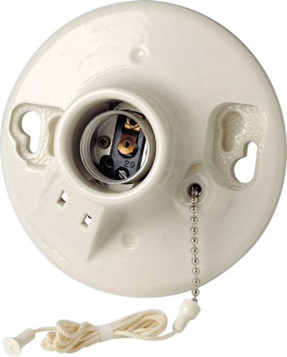 Leviton 9716-C Porcelain Incandescent Medium Base Pull Chain Socket w/Outlet