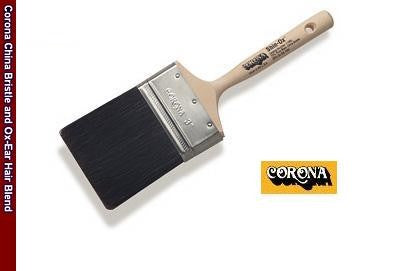 The image shows the Corona Shin Ox Black China Bristle Paint Brush 11060. The brush features a sleek black handle made of unlacquered hardwood, while the bristles are made of high-quality black China bristle blended with soft Ox-Ear hair. 