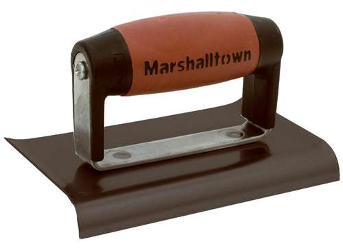 Marshalltown Blue Steel Curved End Hand Edger showcasing the blade and DuraSoft handle.