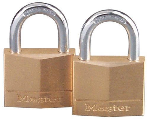 Master Lock 1-9/16in Wide Solid Brass Body Padlock 2-Pack 140T