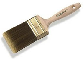 The image shows the Corona MightyPro Opal Paint Brush 19130 with its full stock tapered Nylon/Polyester bristles, dark gold ferrule, and hardwood unlacquered handle.