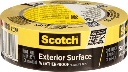 Roll of 3M ScotchBlue Painter's Tape for Exterior Surfaces on a white background.