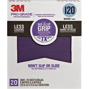 3M 9" X 11" Pro Grade No Slip Grip Sandpaper 20Pk