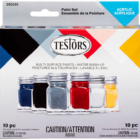 Testors 10-Pc Primary Colors Acrylics Paint Set 290291