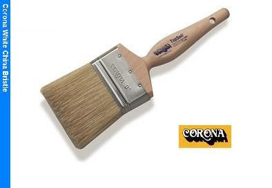 The image showcases the Corona TopSail White China Paint Brush 3080 with its hand-formed chisel tip, triple-thick body, unlacquered hardwood Kaiser handle, and stainless steel ferrule.