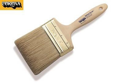 A high-quality image showcasing the Corona Bottom Brush White China Paint Brush 3120, highlighting its chiselled design, plastic foam beavertail handle, and brass ferrule.