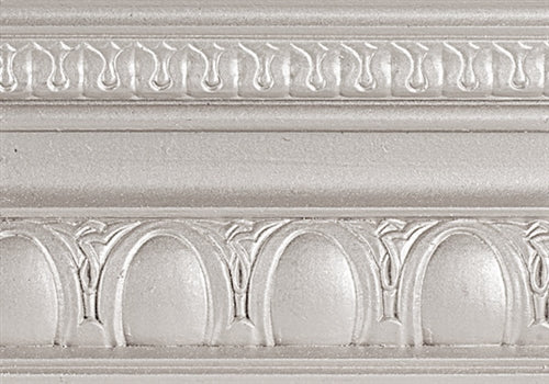 Crown molding painted with Modern Masters Metallic Exterior Satin Finish Restoration Nickel.