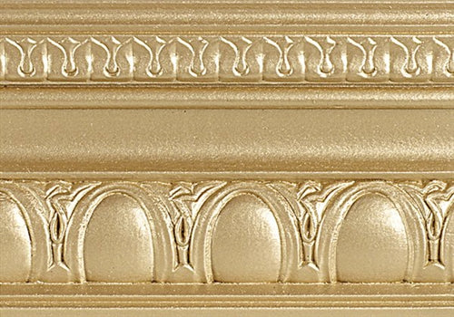 Modern Masters Metallic Exterior Satin Finish Treasure Gold painted on trim molding.