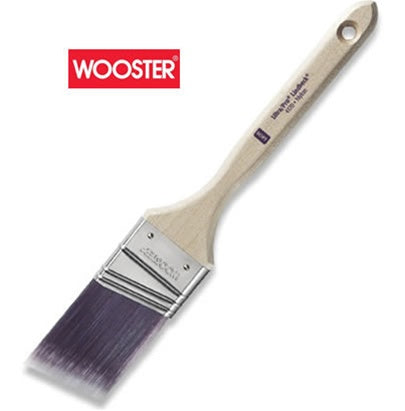 Wooster 4170 2-1/2" Ultra/Pro Soft Angle Sash Paint Brush featuring Purple nylon bristles and chisel trim.