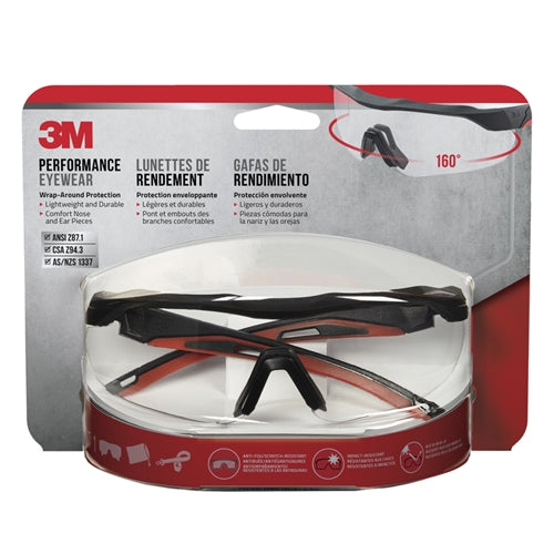 3M Anti-Fog Safety Glasses Clear Lens Black/Red Frame 47090H1-DC