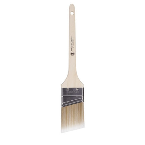 Wooster Gold Edge Thin Angle Paint Brush highlighting the firm blend of 100% CT polyester filaments.
