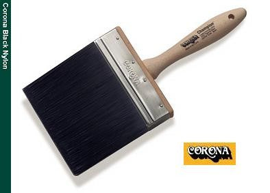The Corona Champion Black Nylon Paint Brush 6375 features a sleek black handle with a synthetic nylon bristle. The bristles are highly flexible and tapered for precise painting.