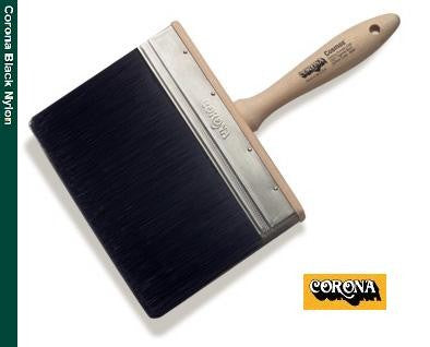 The Corona Cosmos Black Nylon Paint Brush 6386 features a sleek black handle with a gold ferrule. The bristles are made of high-quality black nylon, showcasing the brush's durability and performance. This brush is available in a 7" size.