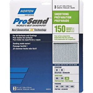 Norton 9" X 11" ProSand Sandpaper Pack of 3