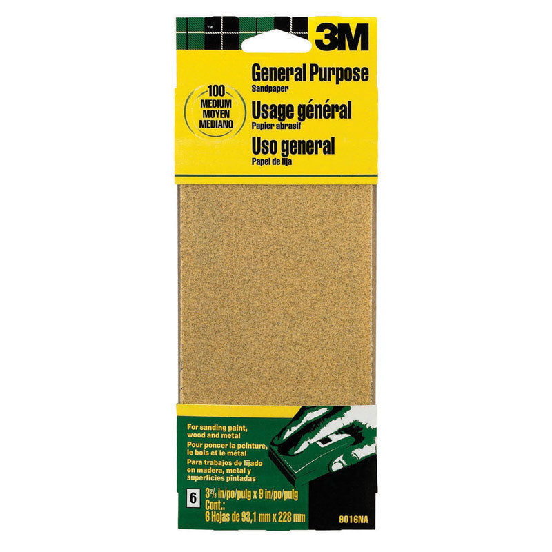 3M 3-2/3" X 9" General Purpose Sanding Sheets 6-Pack Medium Grit