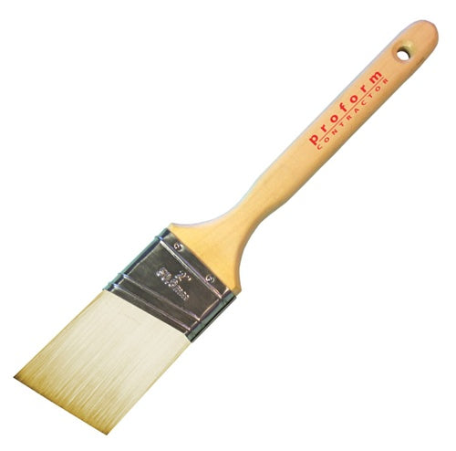 An image of the Proform Contractor Angled China White Paint Brushes showcasing its premium bristles, closed-pore rubbed wood handle, and reinforced ferrule.