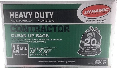 Dynamic 42 Gal 2.5mil Black Heavy Duty Contractor Trash Bag 20 Count 00038