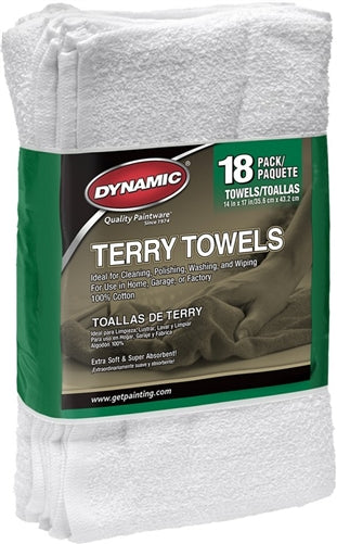 Dynamic 14" x 17" White Terry Towel 18Pk 00811