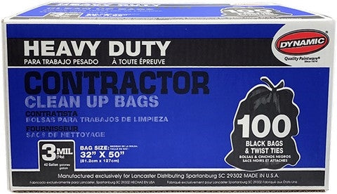 Dynamic 42 Gal 3mil Black Heavy Duty Contractor Trash Bag 100 Count 03250