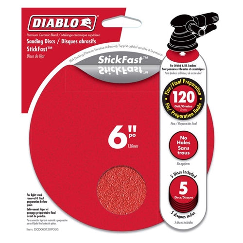 Diablo StickFast 6 Inch Ceramic Blend Adhesive ROS Sanding Disc 5-Pack