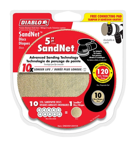 Diablo SandNet 5 in. Aluminum Oxide Hook and Lock Sanding Disc 10-Pack